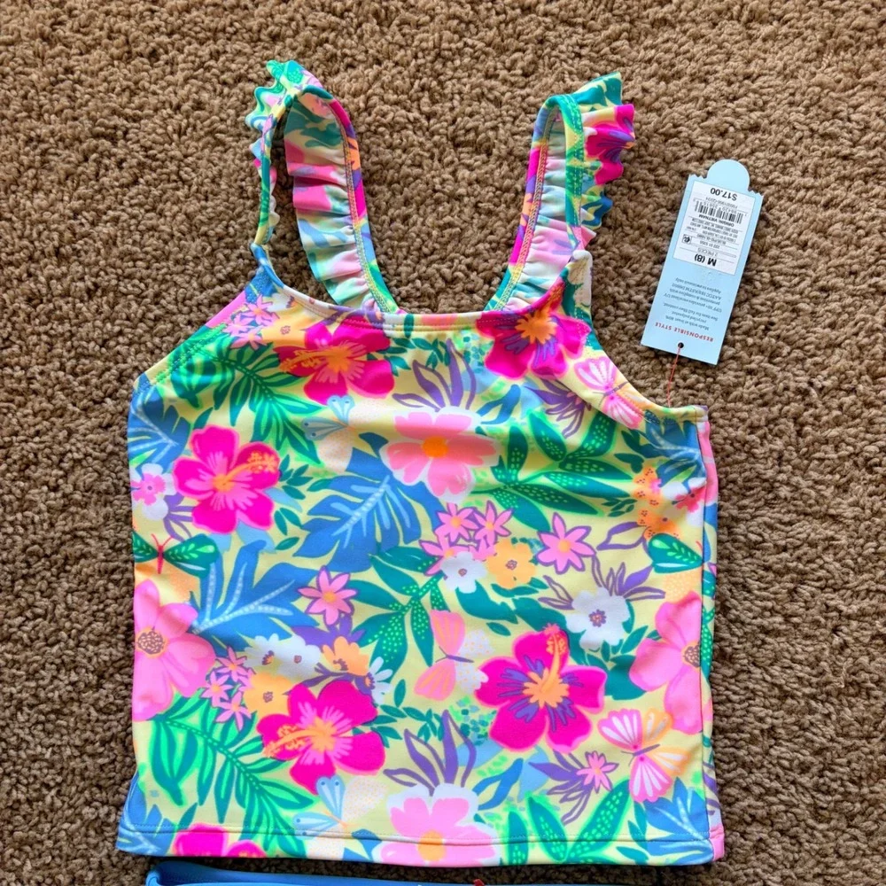 Cat & Jack Colorful Tropical Floral Ruffle Bikini 2pc Swim Bathing Suit M/8 NWT
